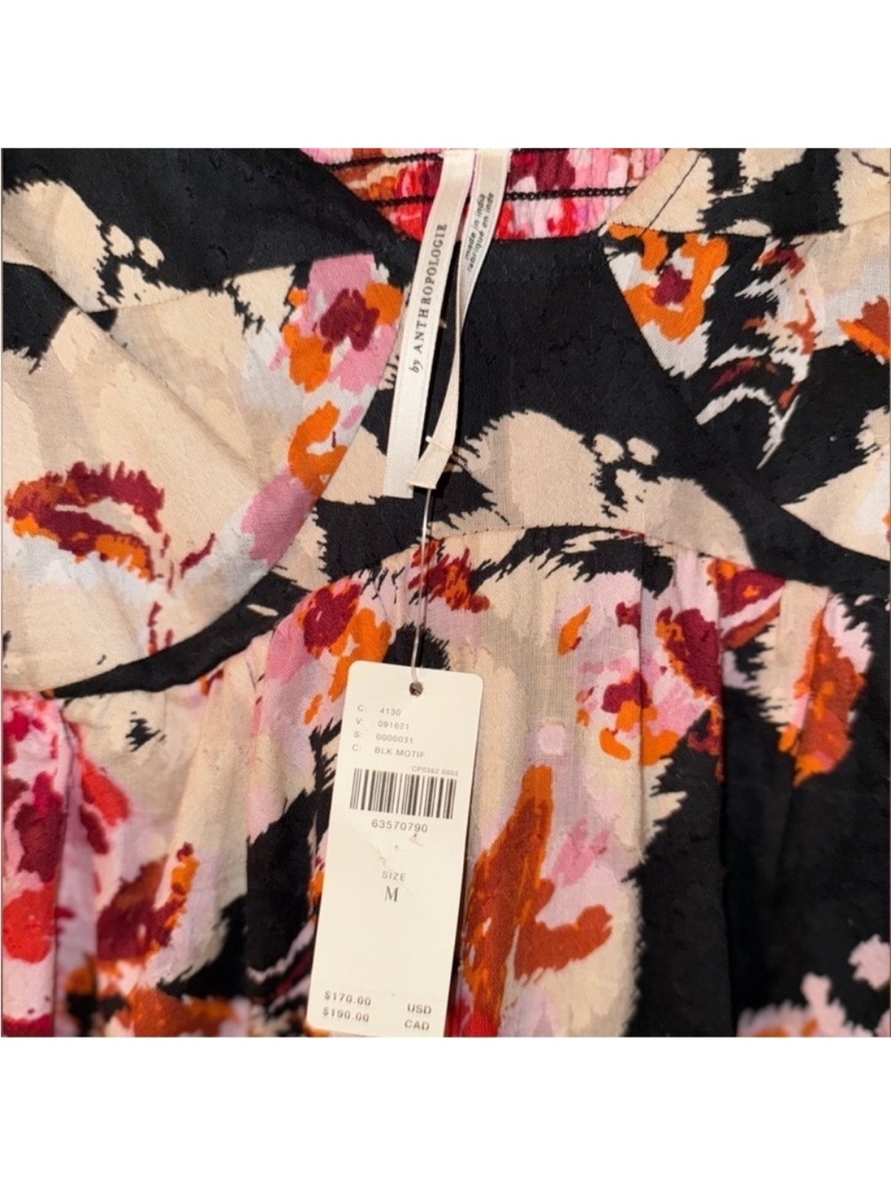Anthropologie Somerset Floral Puff Sleeve Maxi Dress Black Pink Medium NWT - Picture 15 of 15